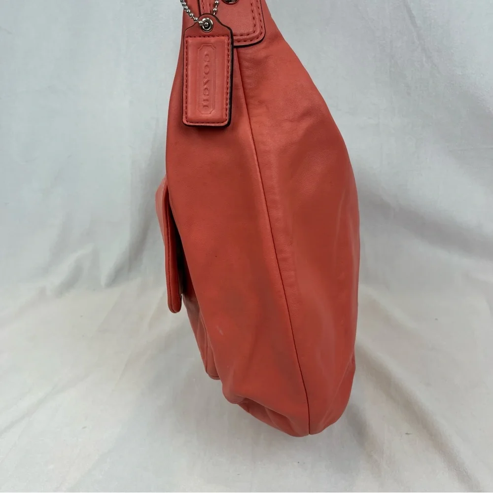 Coach Kristin F22309 Coral Pink Large Smooth Soft Leather Hobo Shoulder Bag - Picture 7 of 12